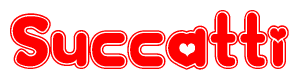 The image is a clipart featuring the word Succatti written in a stylized font with a heart shape replacing inserted into the center of each letter. The color scheme of the text and hearts is red with a light outline.