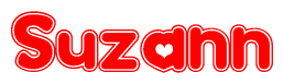 The image is a clipart featuring the word Suzann written in a stylized font with a heart shape replacing inserted into the center of each letter. The color scheme of the text and hearts is red with a light outline.