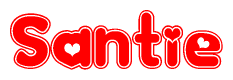 The image displays the word Santie written in a stylized red font with hearts inside the letters.