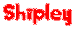 The image is a clipart featuring the word Shipley written in a stylized font with a heart shape replacing inserted into the center of each letter. The color scheme of the text and hearts is red with a light outline.