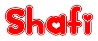 The image displays the word Shafi written in a stylized red font with hearts inside the letters.