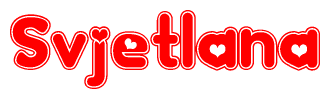 The image displays the word Svjetlana written in a stylized red font with hearts inside the letters.