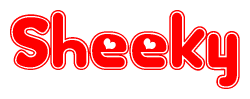 The image is a clipart featuring the word Sheeky written in a stylized font with a heart shape replacing inserted into the center of each letter. The color scheme of the text and hearts is red with a light outline.