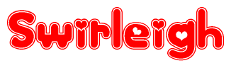 The image is a clipart featuring the word Swirleigh written in a stylized font with a heart shape replacing inserted into the center of each letter. The color scheme of the text and hearts is red with a light outline.