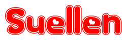 The image is a clipart featuring the word Suellen written in a stylized font with a heart shape replacing inserted into the center of each letter. The color scheme of the text and hearts is red with a light outline.