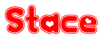 The image displays the word Stace written in a stylized red font with hearts inside the letters.