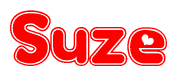 The image is a clipart featuring the word Suze written in a stylized font with a heart shape replacing inserted into the center of each letter. The color scheme of the text and hearts is red with a light outline.
