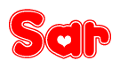 The image displays the word Sar written in a stylized red font with hearts inside the letters.