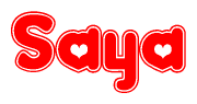 The image displays the word Saya written in a stylized red font with hearts inside the letters.