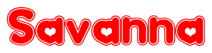 The image displays the word Savanna written in a stylized red font with hearts inside the letters.