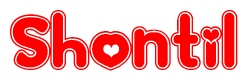   The image displays the word Shontil written in a stylized red font with hearts inside the letters. 