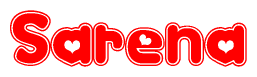 The image is a clipart featuring the word Sarena written in a stylized font with a heart shape replacing inserted into the center of each letter. The color scheme of the text and hearts is red with a light outline.