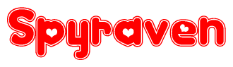The image displays the word Spyraven written in a stylized red font with hearts inside the letters.