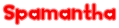 The image is a clipart featuring the word Spamantha written in a stylized font with a heart shape replacing inserted into the center of each letter. The color scheme of the text and hearts is red with a light outline.