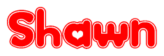 The image is a clipart featuring the word Shawn written in a stylized font with a heart shape replacing inserted into the center of each letter. The color scheme of the text and hearts is red with a light outline.