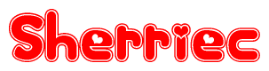 The image is a clipart featuring the word Sherriec written in a stylized font with a heart shape replacing inserted into the center of each letter. The color scheme of the text and hearts is red with a light outline.