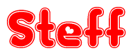 The image is a clipart featuring the word Steff written in a stylized font with a heart shape replacing inserted into the center of each letter. The color scheme of the text and hearts is red with a light outline.