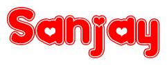 The image displays the word Sanjay written in a stylized red font with hearts inside the letters.