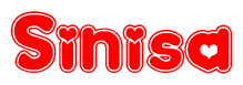 The image is a clipart featuring the word Sinisa written in a stylized font with a heart shape replacing inserted into the center of each letter. The color scheme of the text and hearts is red with a light outline.