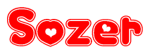 The image is a clipart featuring the word Sozer written in a stylized font with a heart shape replacing inserted into the center of each letter. The color scheme of the text and hearts is red with a light outline.