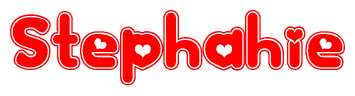 The image is a clipart featuring the word Stephahie written in a stylized font with a heart shape replacing inserted into the center of each letter. The color scheme of the text and hearts is red with a light outline.