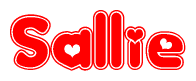 The image is a clipart featuring the word Sallie written in a stylized font with a heart shape replacing inserted into the center of each letter. The color scheme of the text and hearts is red with a light outline.