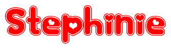The image is a clipart featuring the word Stephinie written in a stylized font with a heart shape replacing inserted into the center of each letter. The color scheme of the text and hearts is red with a light outline.