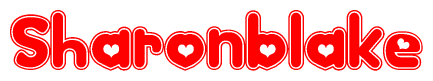The image displays the word Sharonblake written in a stylized red font with hearts inside the letters.