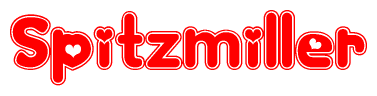 The image displays the word Spitzmiller written in a stylized red font with hearts inside the letters.