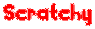 The image displays the word Scratchy written in a stylized red font with hearts inside the letters.