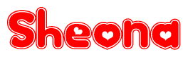 The image displays the word Sheona written in a stylized red font with hearts inside the letters.