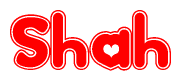 The image displays the word Shah written in a stylized red font with hearts inside the letters.