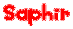 The image is a clipart featuring the word Saphir written in a stylized font with a heart shape replacing inserted into the center of each letter. The color scheme of the text and hearts is red with a light outline.