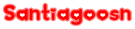 The image is a clipart featuring the word Santiagoosn written in a stylized font with a heart shape replacing inserted into the center of each letter. The color scheme of the text and hearts is red with a light outline.