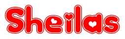 The image is a clipart featuring the word Sheilas written in a stylized font with a heart shape replacing inserted into the center of each letter. The color scheme of the text and hearts is red with a light outline.