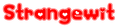 The image displays the word Strangewit written in a stylized red font with hearts inside the letters.