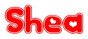 The image displays the word Shea written in a stylized red font with hearts inside the letters.