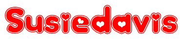   The image is a clipart featuring the word Susiedavis written in a stylized font with a heart shape replacing inserted into the center of each letter. The color scheme of the text and hearts is red with a light outline. 