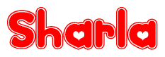 The image is a clipart featuring the word Sharla written in a stylized font with a heart shape replacing inserted into the center of each letter. The color scheme of the text and hearts is red with a light outline.
