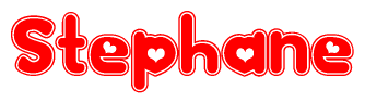 The image is a clipart featuring the word Stephane written in a stylized font with a heart shape replacing inserted into the center of each letter. The color scheme of the text and hearts is red with a light outline.