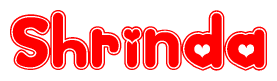 The image is a clipart featuring the word Shrinda written in a stylized font with a heart shape replacing inserted into the center of each letter. The color scheme of the text and hearts is red with a light outline.