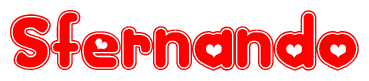 The image is a clipart featuring the word Sfernando written in a stylized font with a heart shape replacing inserted into the center of each letter. The color scheme of the text and hearts is red with a light outline.