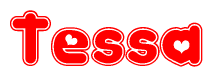 The image displays the word Tessa written in a stylized red font with hearts inside the letters.