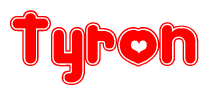 The image is a clipart featuring the word Tyron written in a stylized font with a heart shape replacing inserted into the center of each letter. The color scheme of the text and hearts is red with a light outline.