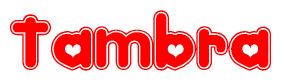 The image displays the word Tambra written in a stylized red font with hearts inside the letters.