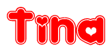 The image is a clipart featuring the word Tina written in a stylized font with a heart shape replacing inserted into the center of each letter. The color scheme of the text and hearts is red with a light outline.