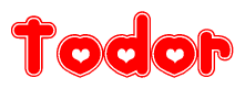 The image displays the word Todor written in a stylized red font with hearts inside the letters.