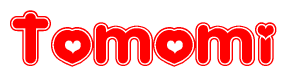 The image displays the word Tomomi written in a stylized red font with hearts inside the letters.