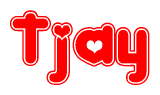The image displays the word Tjay written in a stylized red font with hearts inside the letters.
