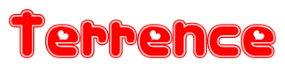 The image displays the word Terrence written in a stylized red font with hearts inside the letters.